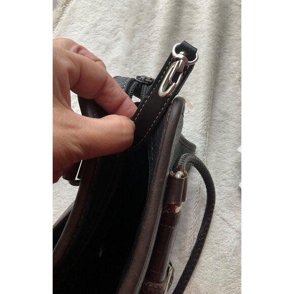 Vintage Brighton Black & Brown Leather Satchel Shoulder Bag Crock Embossed Y2K - Picture 14 of 16